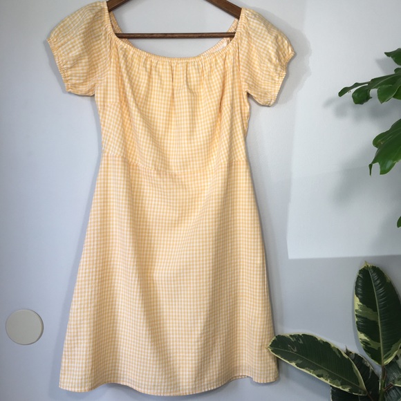 Wild Honey Yellow Gingham Off the Shoulder Dress - Picture 2 of 8